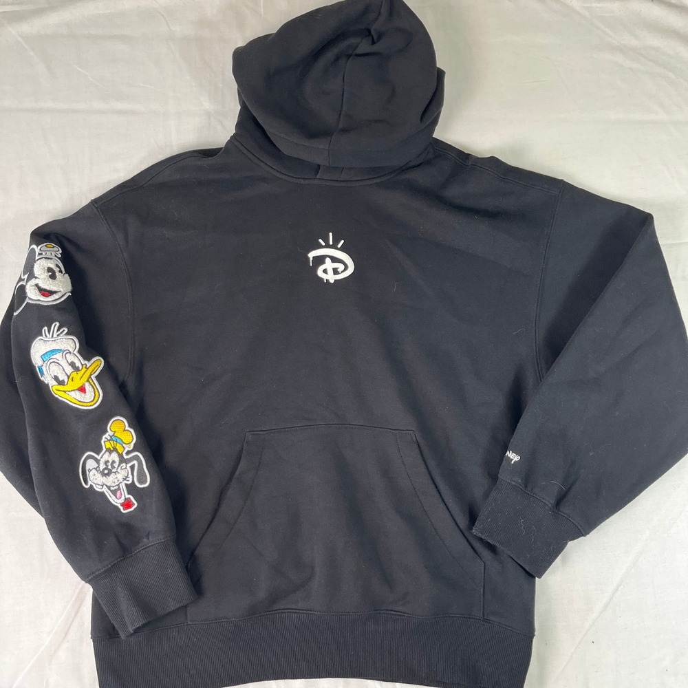 Disney 100 H&M Hoodie Mens XS Black Excellent Mickey Donald Goofy Sleeve Graphic